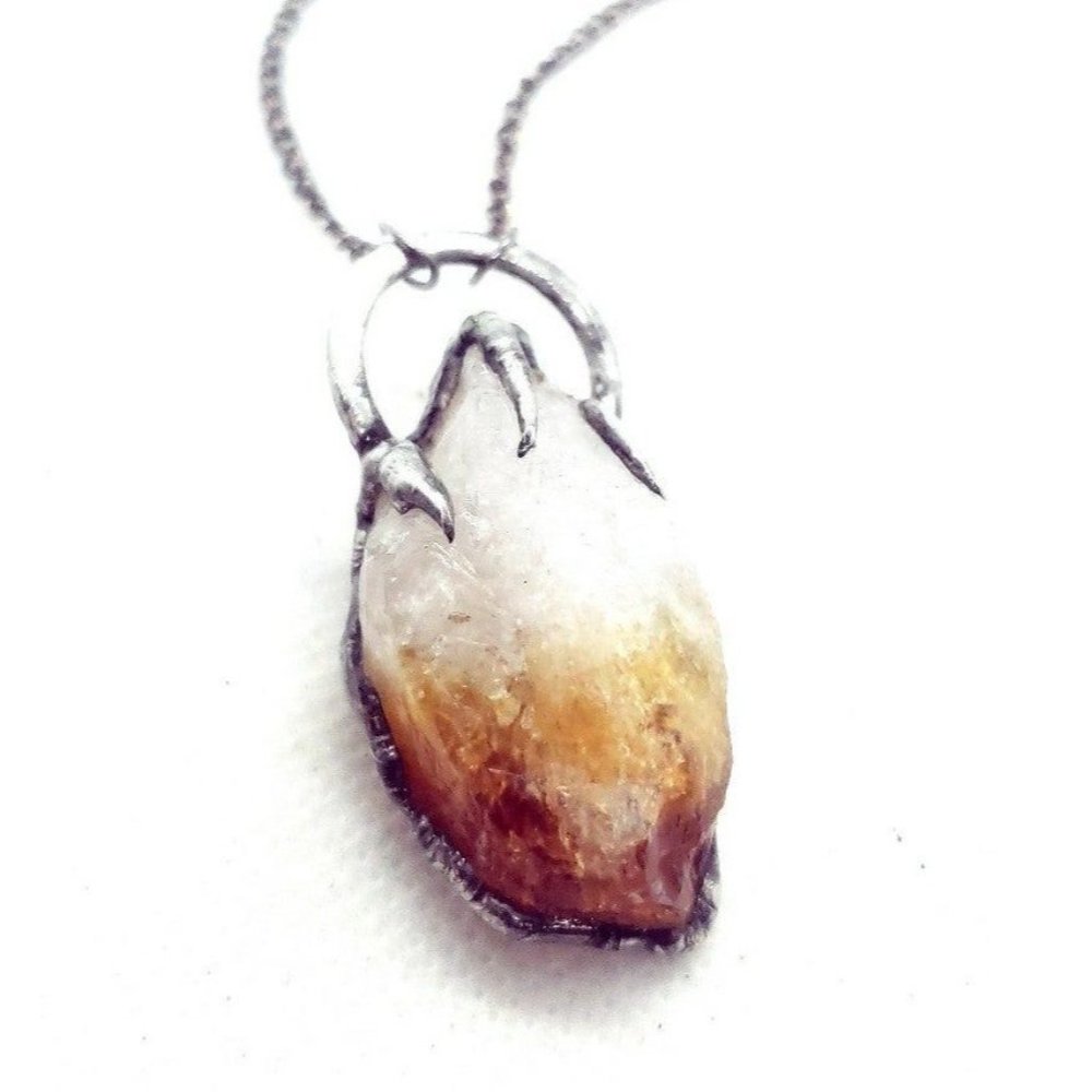 Citrine gothic crystal Necklace fantasy cosplay medieval metalwork style